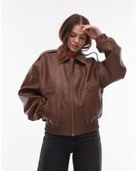 TOPSHOP - Faux Leather Oversized Bomber Jacket - Lyst