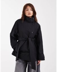 ASOS - Asos Design Petite Funnel Neck Tie Belt Trench Coat - Lyst