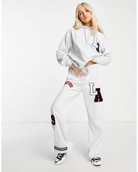 TOPSHOP Co-ord Straight Leg jogger With Los Angeles Patches - Grey