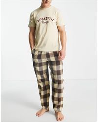 ASOS T-shirt And Woven Check Trousers Pyjama Set - Brown