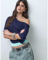 Collusion - Top Drappeggiato A Doppio Strato Con Spalle Scoperte + Aqua - Lyst