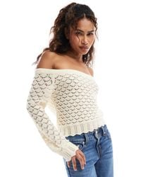 Miss Selfridge - Knitted Pointelle Bardot Jumper - Lyst