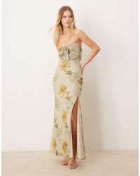 ASOS - Maxi Jurk Van Satijn Met Strik Van Chiffon Op De Buste En Bloemenprint - Lyst