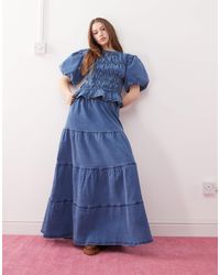 Reclaimed (vintage) - – gestufter maxirock aus denim - Lyst