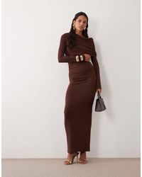 SNDY'S - Asymmetric Shoulder Fold Over Detail Ruched Maxi Dress - Lyst