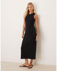Mango - Robe mi-longue en coton avec encolure dégagée et détail noué - Lyst