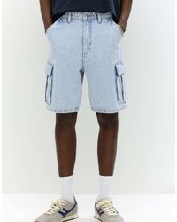 Pull&Bear - Pantaloncini Di Jeans Cargo Indaco Pallido - Lyst