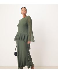 ASOS - Asos Design Curve Long Sleeve Frill Hem Chiffon Maxi Dress - Lyst