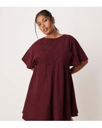 ASOS - Vestido Corto Estilo Camiseta Con Detalle De Pespuntes De Pana De Asos Design Curve-Rojo - Lyst