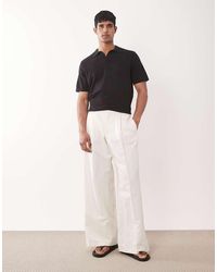 ASOS - Pleated Linen Rich Loose Leg Dress Pants - Lyst