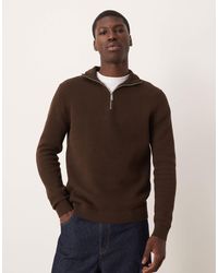 SELECTED - Pull en maille 100 % coton à demi fermeture éclair - marron - Lyst