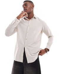 JJ Rebel - Long Sleeve Linen Blend Shirt Beige - Lyst