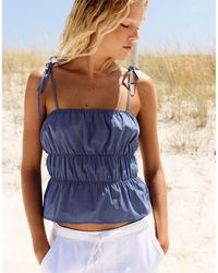 Pull&Bear - Geruite Top Met Plooien En Bandjes - Lyst