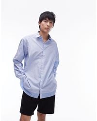 TOPMAN - Long Sleeve Oversized Striped Double Layer Hem Shirt - Lyst