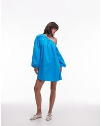 TOPSHOP - Off Shoulder Trapeze Poplin Mini Dress - Lyst