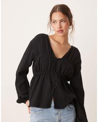 ASOS - Long Sleeve Smock Top With Button Front - Lyst