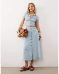 Free People - Easy Does It Denim Blouse And Midaxi Skirt Set - Lyst