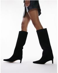 TOPSHOP - Wide Fit Tara Premium Suede Mid Heel Pointed Knee Boots - Lyst