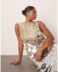ARRANGE Embellished Disc Sequin Square Neck Full Skirt Midi Dress in Natural | Lyst ARRANGE Embellished Disc Sequin Square Neck Full Skirt Midi Dress in Natural | Lyst