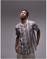 TOPMAN - Short Sleeve Regular Fit Woven Striped Revere Shirt - Lyst