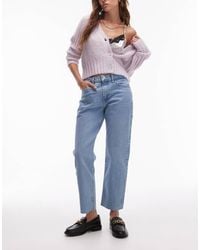 TOPSHOP - Mid Rise Straight Cropped Jeans With Raw Hems - Lyst