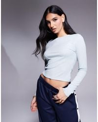 ASOS - Glitter Mesh Rib Semi Sheer Long Sleeve Top - Lyst