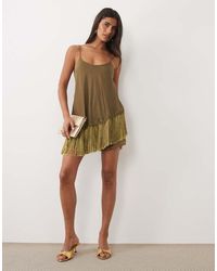 ASOS - Cami Satin Playsuit With Fringe - Lyst