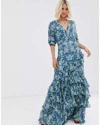Forever New Tiered Wrap Tie Maxi Dress In Paisley Print - Blue
