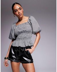 River Island - Gebloemde Top Met Ruches En Pofmouwen - Lyst