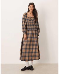 ASOS - Scoop Neck Midi Dress With Shirred Bodice - Lyst