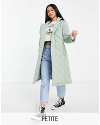 Miss Selfridge Petite Quilted Coat With Belt - Green