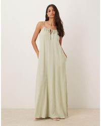 Jdy - Robe longue sans manches en gaze avec liens noués à l'avant - sauge - Lyst