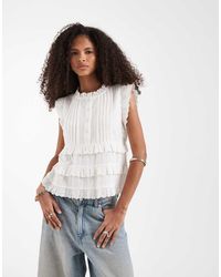 Neon Rose - Short Sleeve Ruffle Detail Button Up Blouse - Lyst