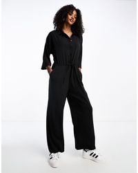 Monki - Long Sleeve Jumpsuit With Collar - Lyst