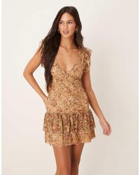 Motel - Lotri Lace Wrap Ruffle Edge Mini Dress - Lyst