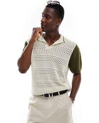 ASOS - Knitted Crochet Polo With Contrast Sleeves - Lyst