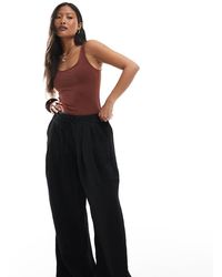 Stradivarius - Petite Wide Leg Crinkle Tie Waist Trouser - Lyst