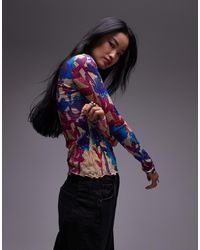 TOPSHOP - Crinkle Watercolour Floral Long Sleeve Top - Lyst