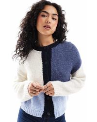 ASOS - Cárdigan Azul Con Diseño Color Block Y Cuello Redondo De Punto De - Lyst