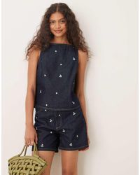 ASOS - Denim Shift Top With Embroidered Ditsy Floral Co-ord - Lyst