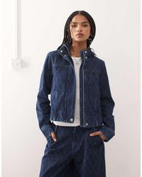 Collusion - Denim Hooded Argyle Print Jacket - Lyst