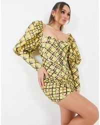 ASOS - Vestido corto a cuadros con mangas muy abullonadas y diseño adornado - Lyst