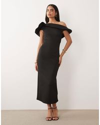 asos design bardot fold wrap front midi pencil dress Asos
