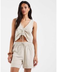 Pieces - Crinkle Cotton High Waisted Shorts Co-ord - Lyst