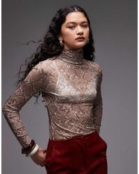 ASOS - Printed Snake Gauzy Second Skin Mesh Roll Neck Top - Lyst