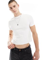 ASOS - T-shirt corta attillata girocollo bianca a coste - Lyst