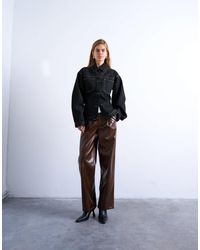 TOPSHOP - Faux Leather Pleated Straight Leg Pants - Lyst