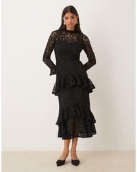 Maya - High Neck Long Sleeve Lace Midaxi Dress - Lyst