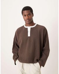 ASOS - Super Oversized Cropped Lightweight Jumper With Contrast Henley Neck - Lyst