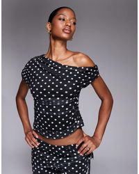 Kaiia - Exclusive Double Layered Slinky Mesh Off Shoulder Top Co-ord - Lyst